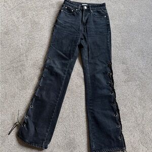 superdown Black Lace-Up Flare Jeans